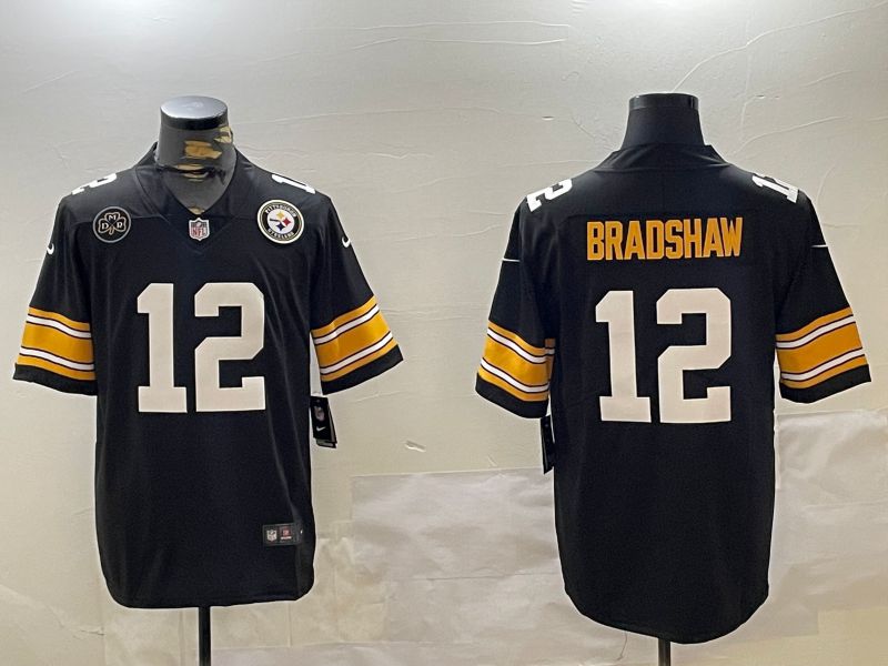 Men Pittsburgh Steelers 12 Bradshaw Black 2024 Nike Limited NFL Jersey style 4